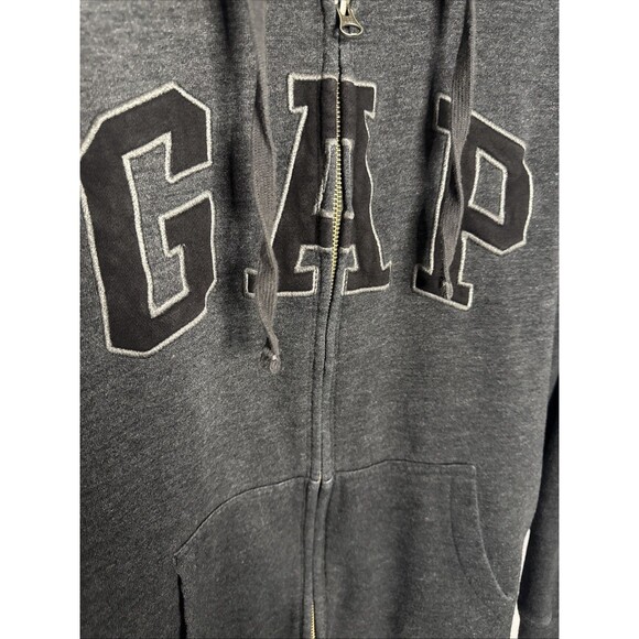 Gap Full Zip Hoodie Large Y2K‎ Spellout Logo Sweatshirt Gray Grunge Classic - Picture 2 of 6